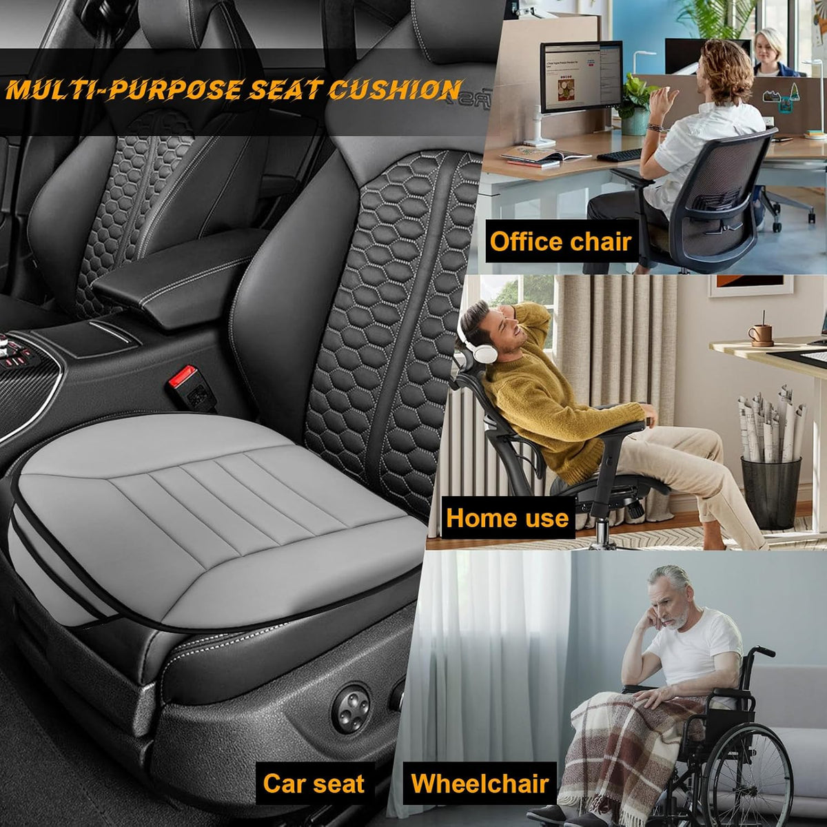 Gray Memory Foam Car Seat Cushion with Non-Slip Bottom A62063