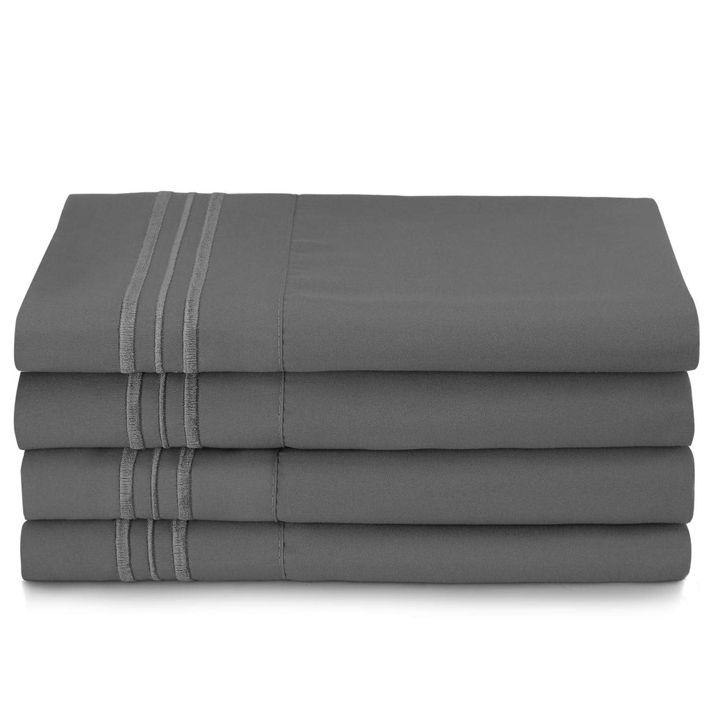 6 Piece Full XL Microfiber Bed Sheet Set with Extra Pillowcases, Deep Pockets Fitted Sheet, Charcoal Stone Gray S8135
