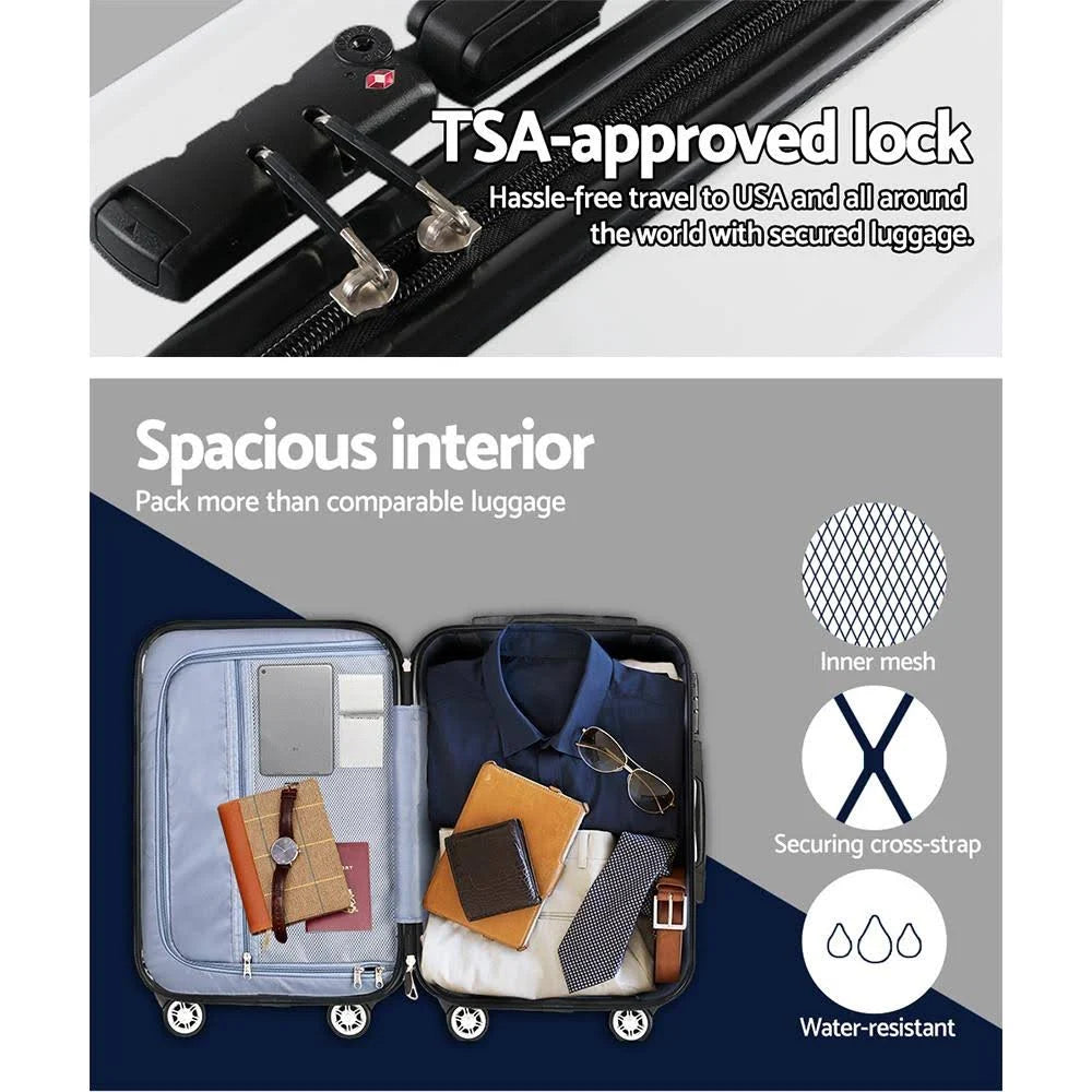 Lightweight Hard Suitcase Luggage Black & White H5074