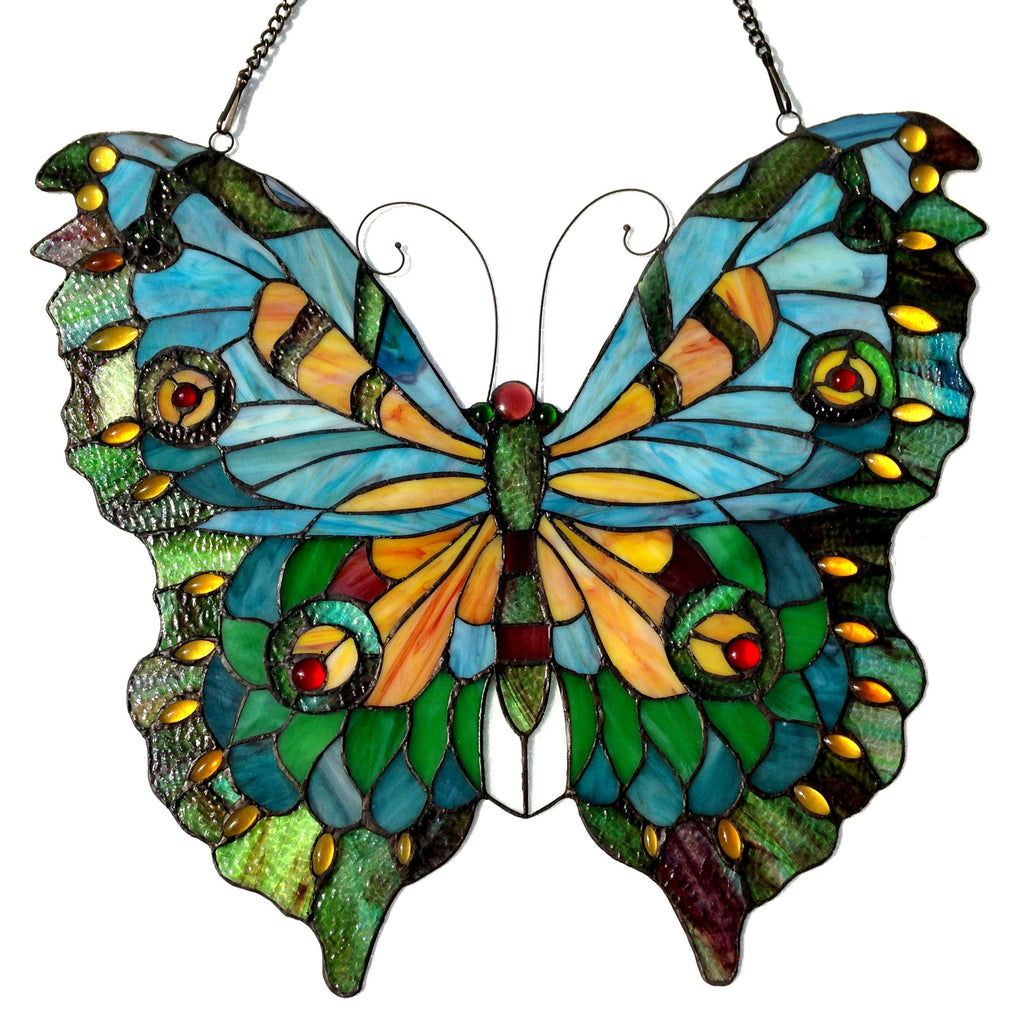 Tiffany-Glass Butterfly Window Panel 21x20 V5518