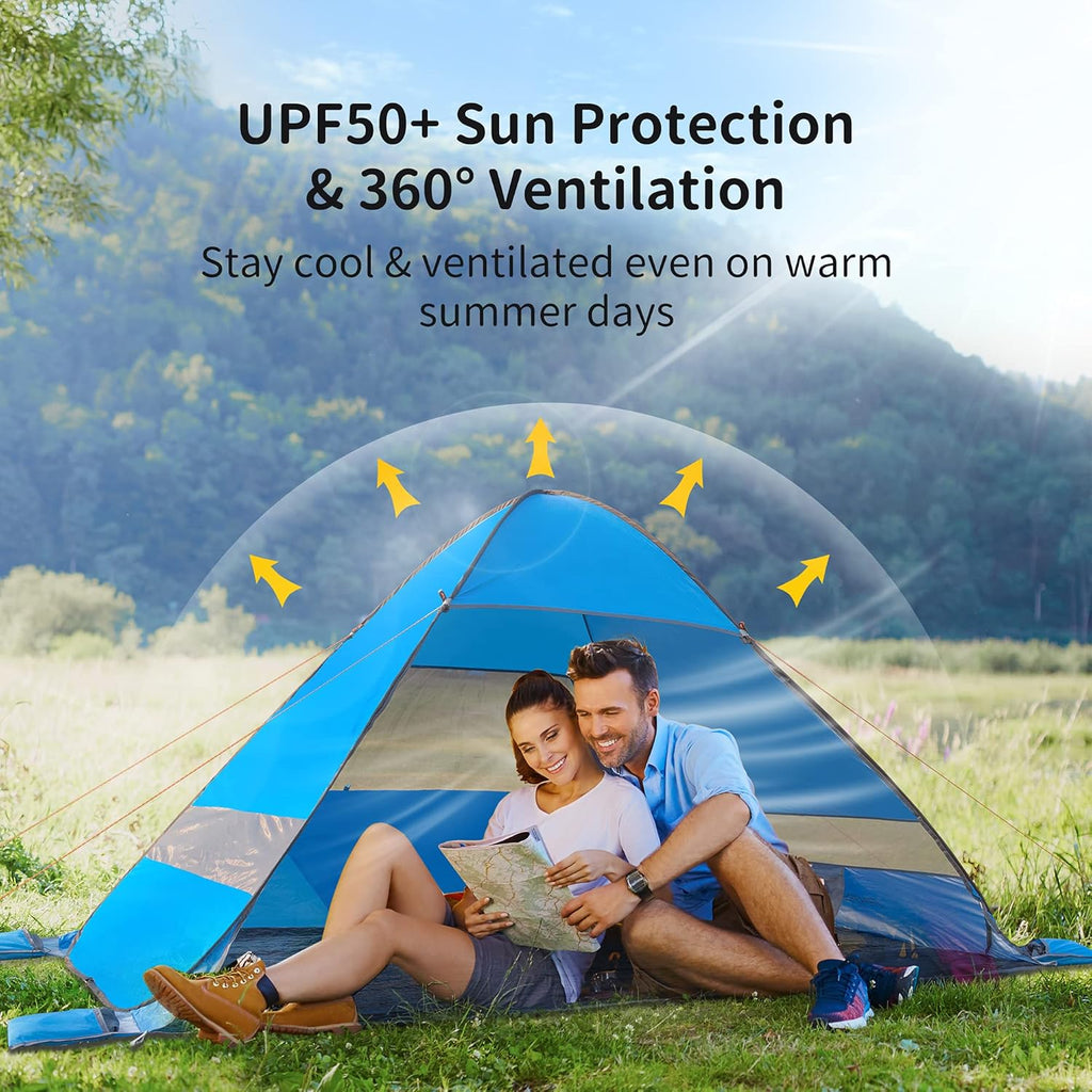 Beach Tent, Anti UV Pop Up Camping Tent with Carry Bag for 4 Person J473084
