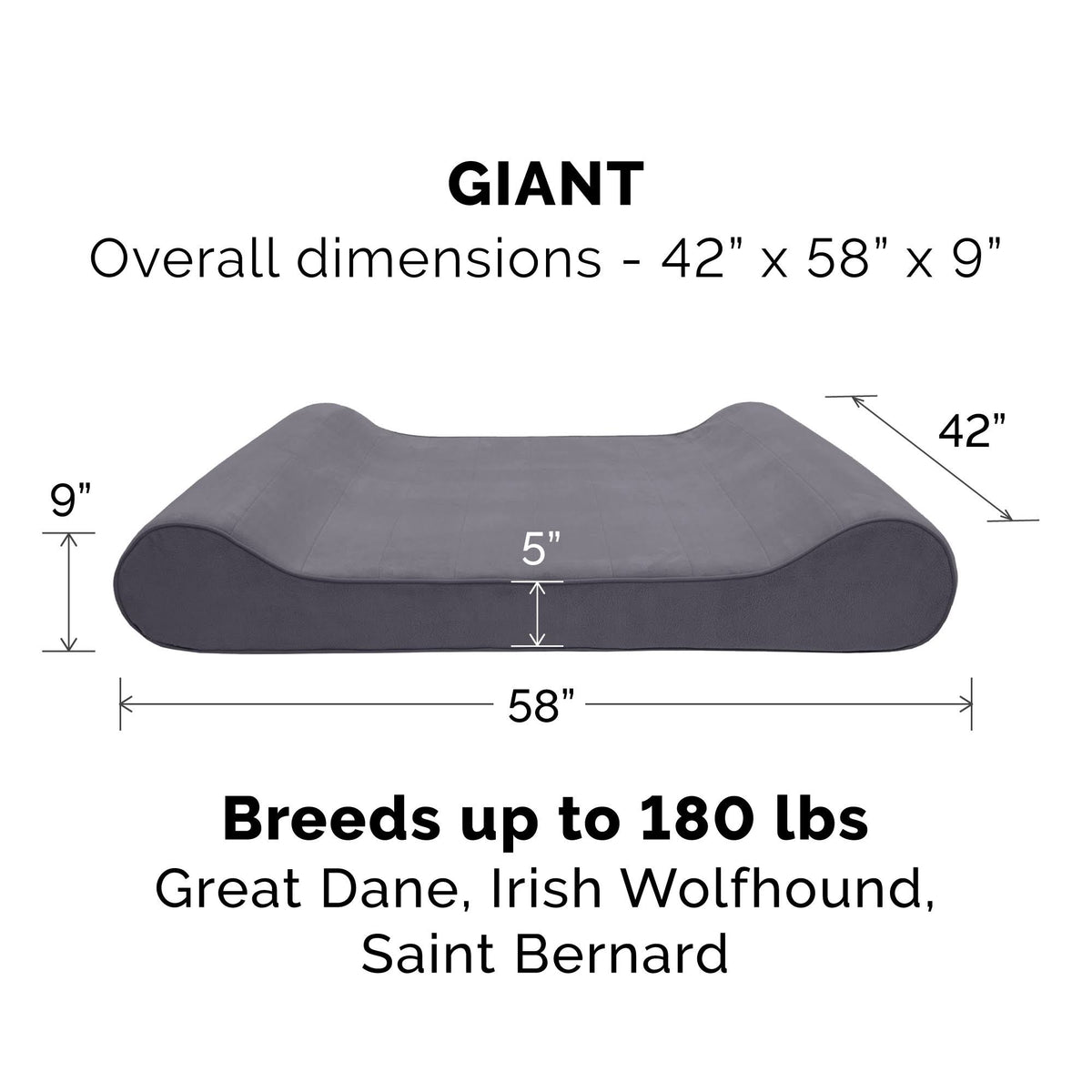 Giant Gray Memory Foam Pet Bed for Dogs u0026 Cats S236928