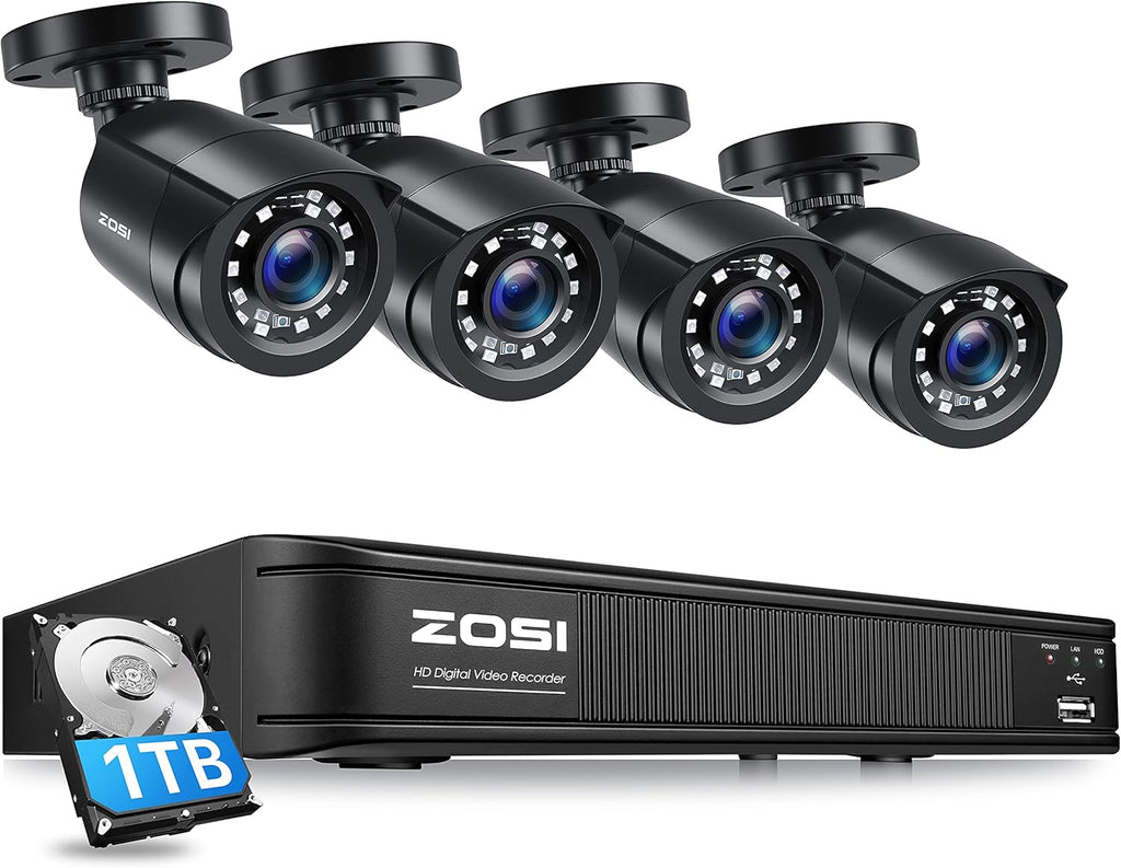 8 Channel 5MP Lite Surveillance DVR with 1TB Hard Drive and 4 x 1080p Weatherproof CCTV Bullet Camera F6762