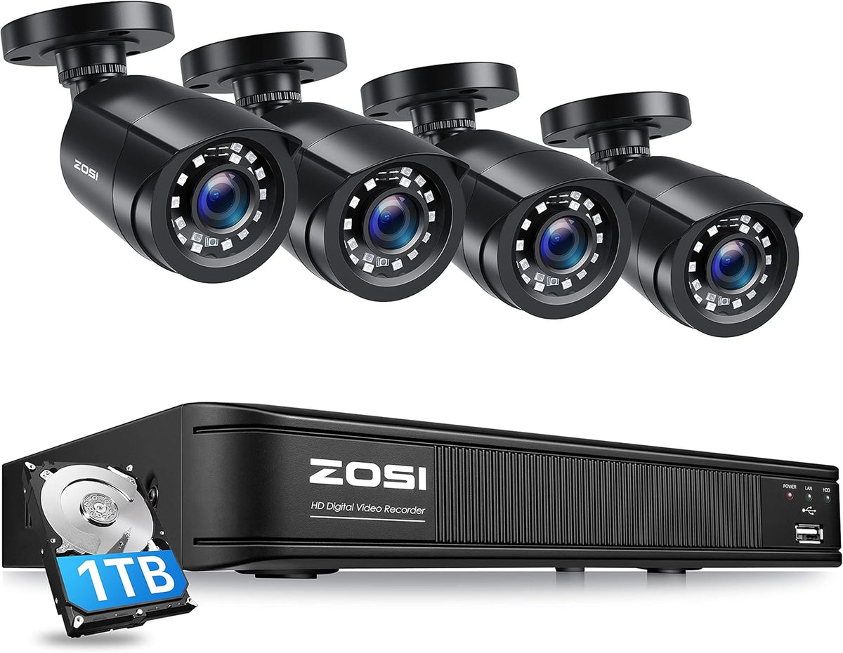 8 Channel 5MP Lite Surveillance DVR with 1TB Hard Drive and 4 x 1080p Weatherproof CCTV Bullet Camera F6762