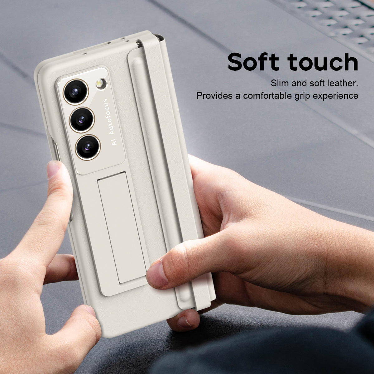 White Ultra Thin Magnetic Kickstand Case with Glass Screen Protector for Samsung Galaxy Z Fold 5 J59236