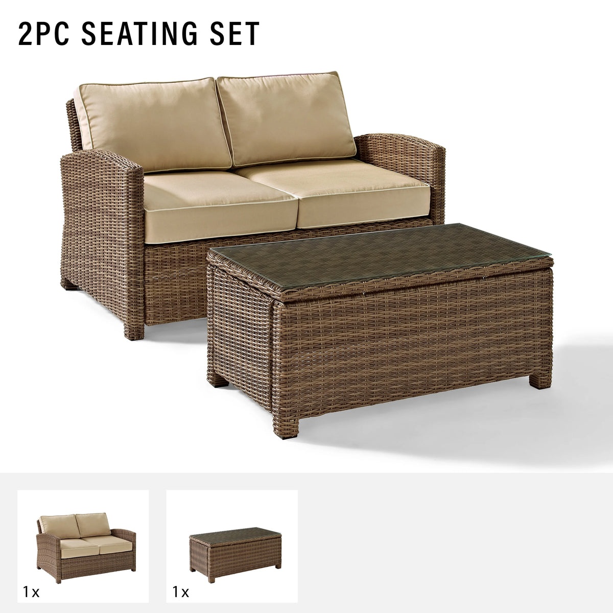 2 Piece Fabric Patio Sofa Set in Brown and Sand W88196