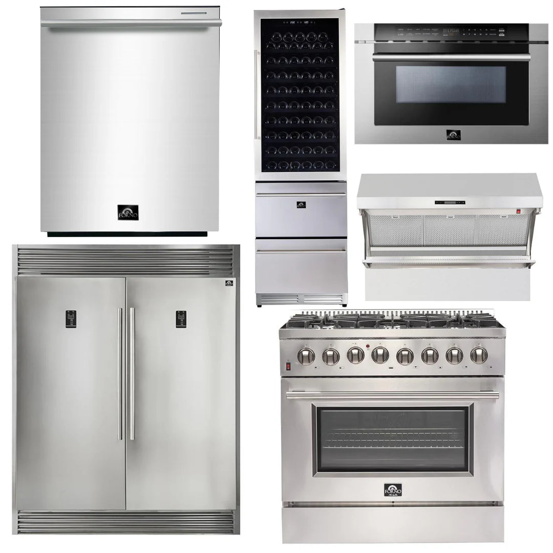 36 Inch Dual Fuel Range, Range Hood, Refrigerator, Microwave Drawer, Dishwasher, Wine Cooler X789729