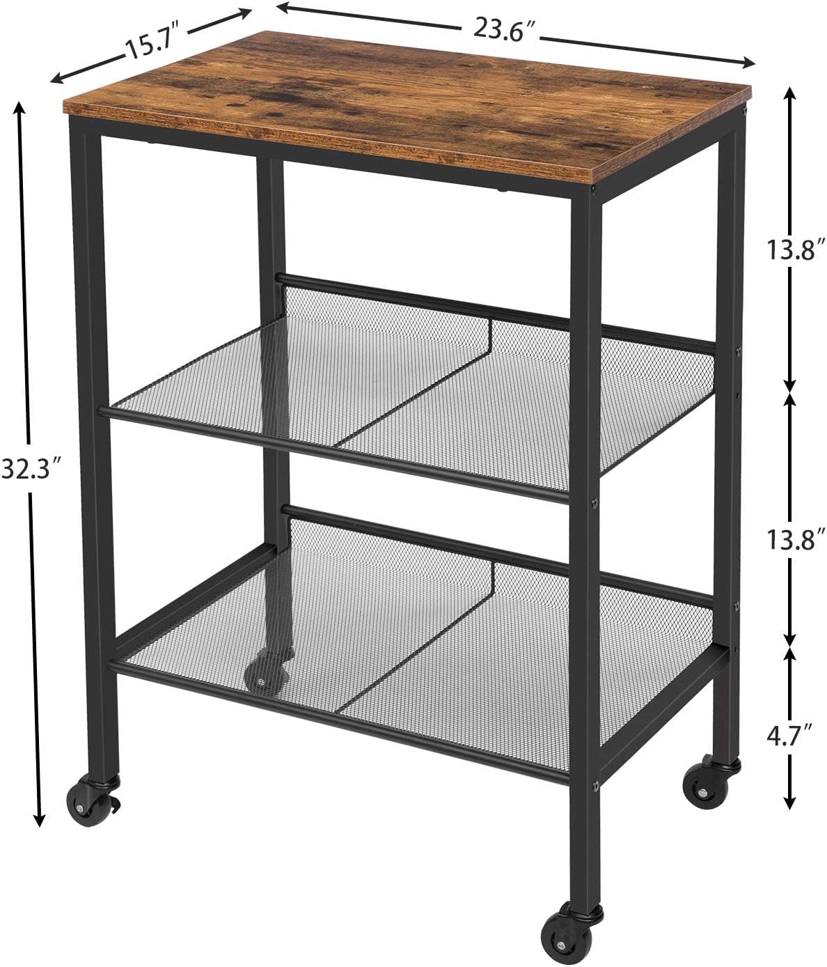 Rolling Cart, 3-Tier Utility Cart with Brakes D4814