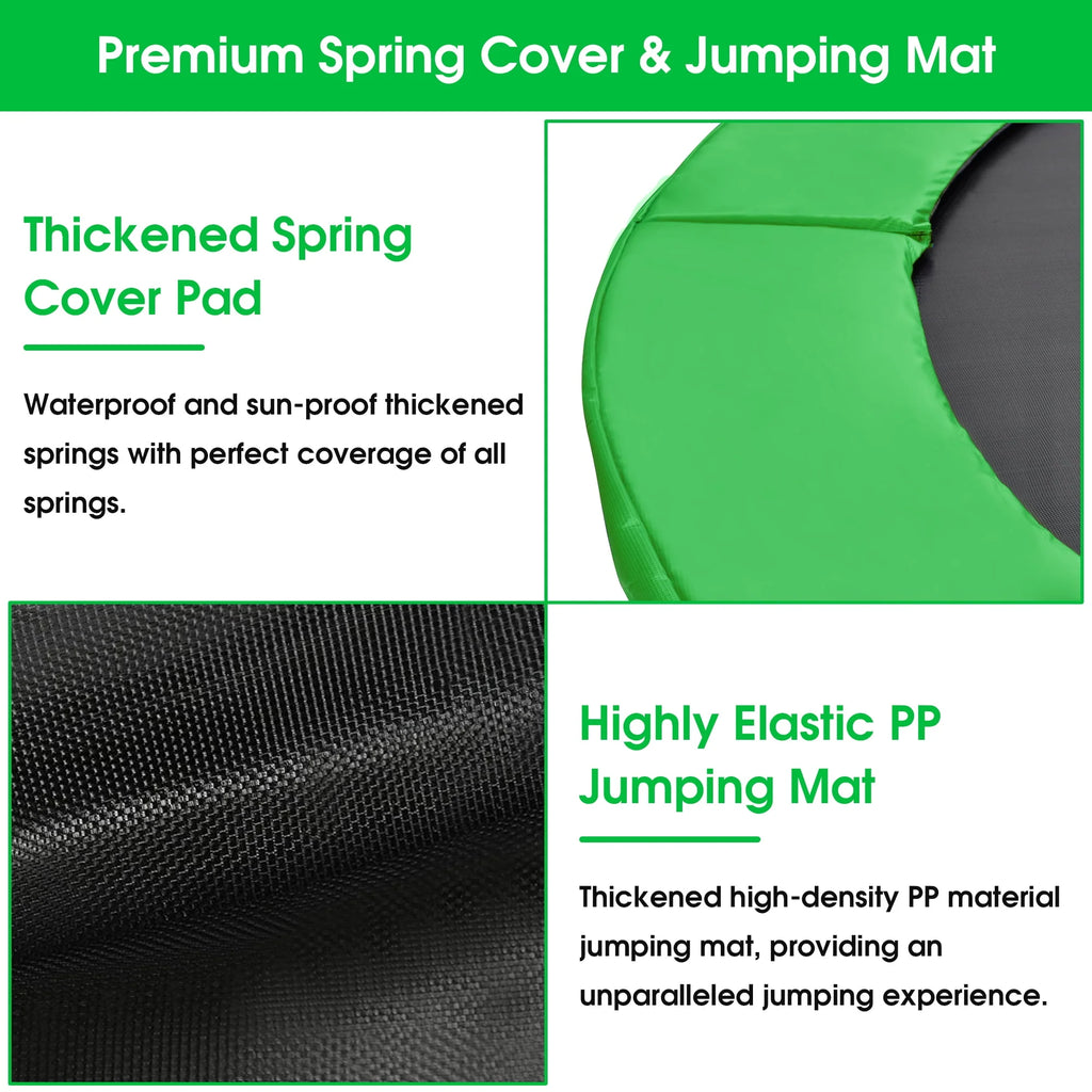 12FT 14FT Trampoline with Enclosure, Basketball Hoop, Light, Sprinkler, Socks, Wind Stakes B6080