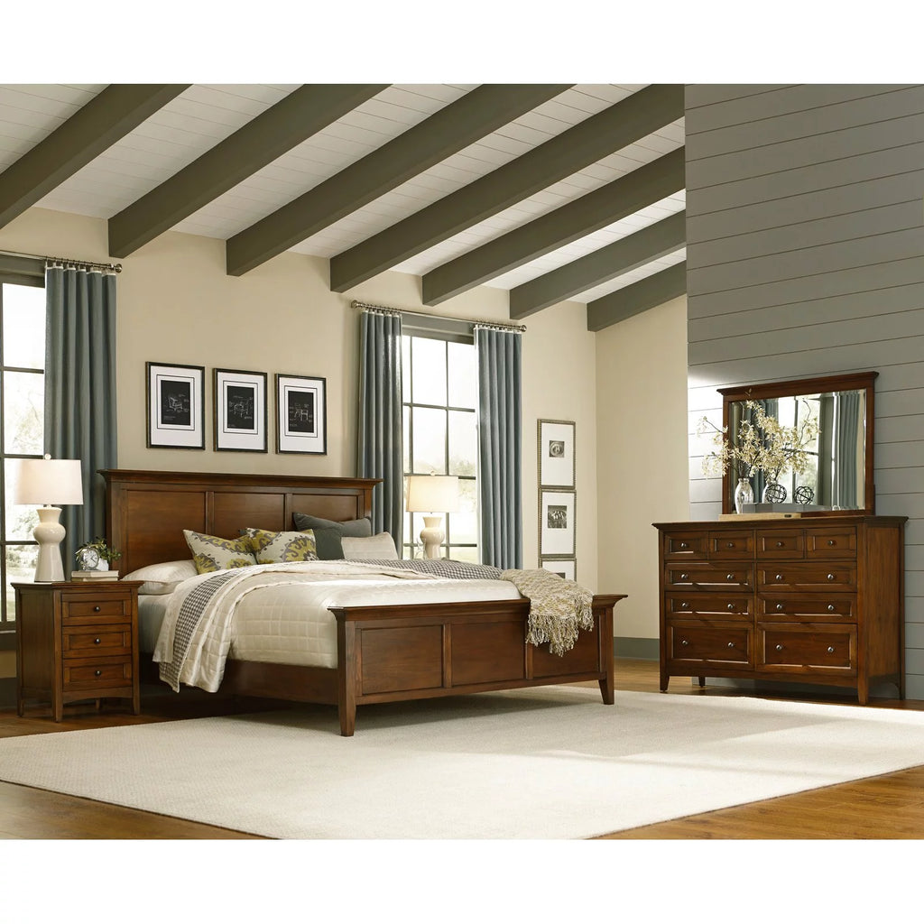 Solid Wood King Panel Bed in Cherry Brown D130