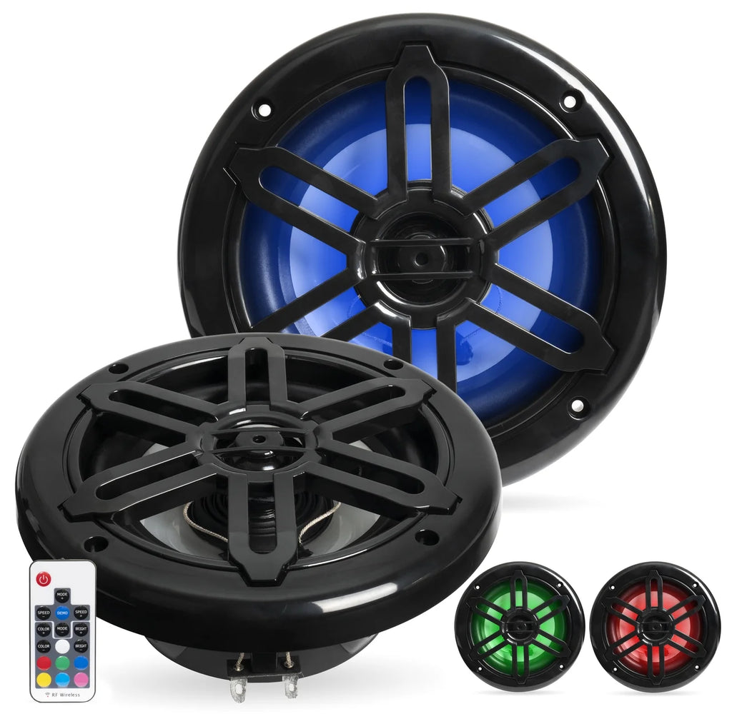 Black 500W 6.5" Marine Speakers with RGB T622