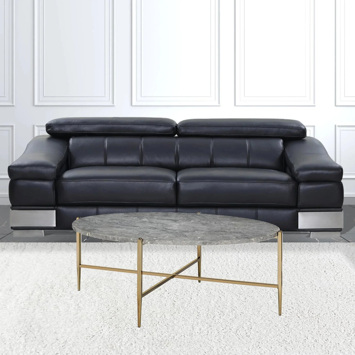 Champagne Faux Marble Metal Oval Coffee Table O689984