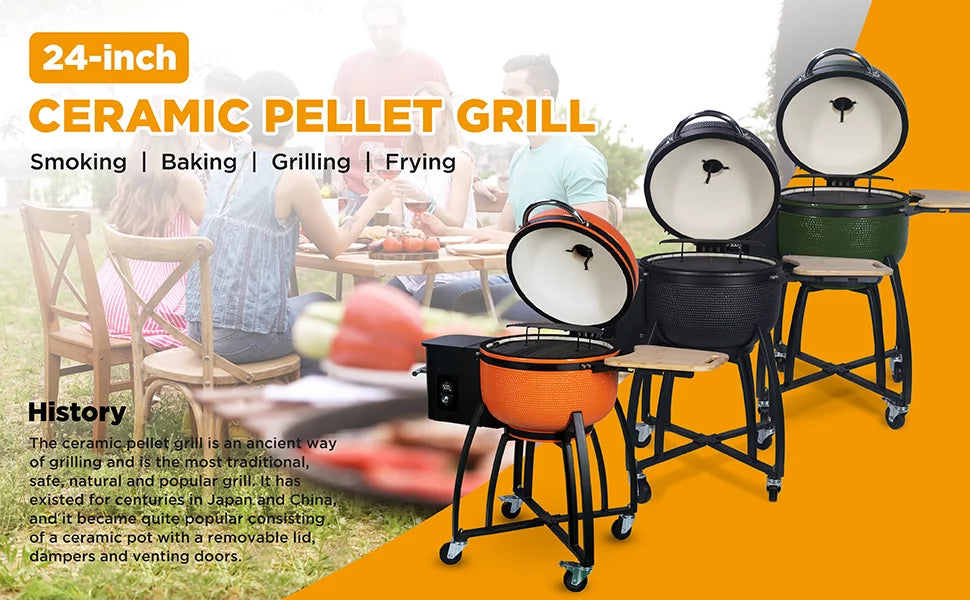 24" Ceramic Pellet Grill with Double Ceramic Liner 4-in-1 C984505