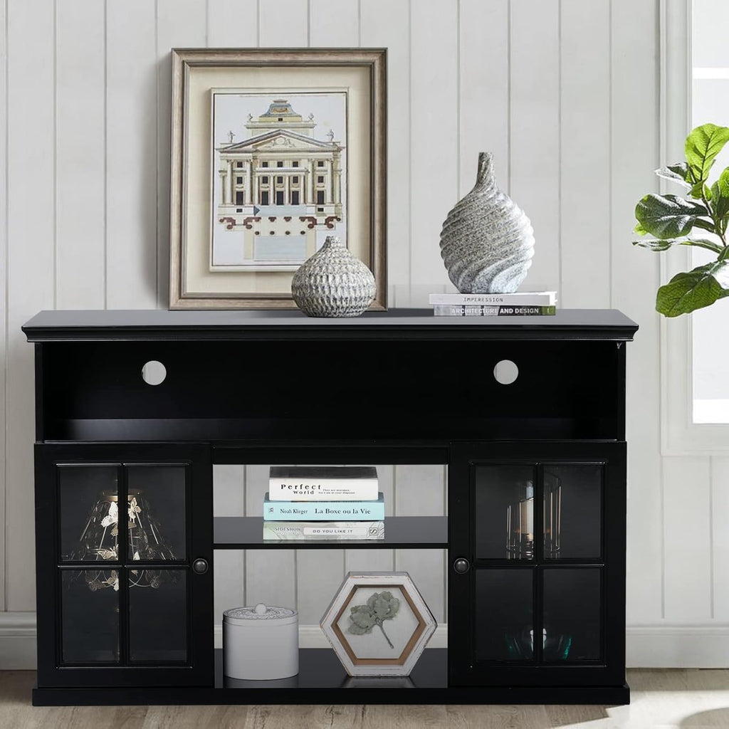 White Fireplace TV Stand with Adjustable Shelves V4935