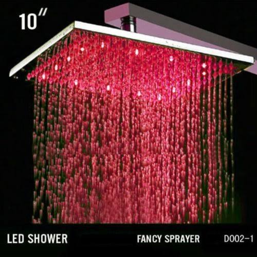 10 inch Square Rainfall LED Shower Head Stainless Steel Chrome Finish P267862