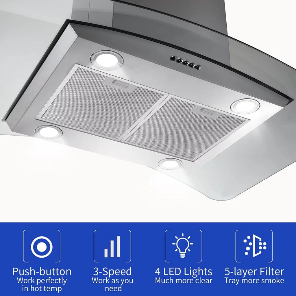 36 inch Kitchen Range Hood with Aluminum Filter Tempered Glass D4477