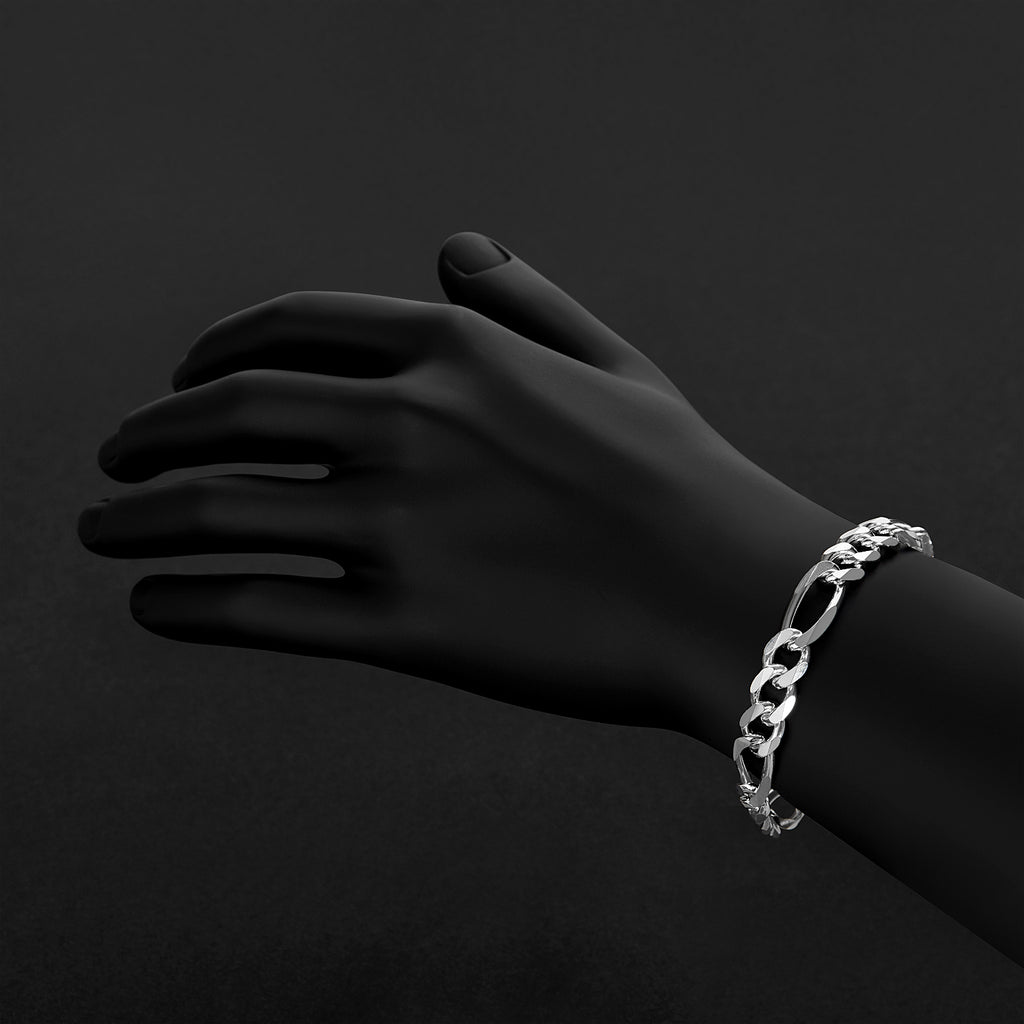 9.3mm Solid .925 Sterling Silver Figaro Chain Link Bracelet W432038
