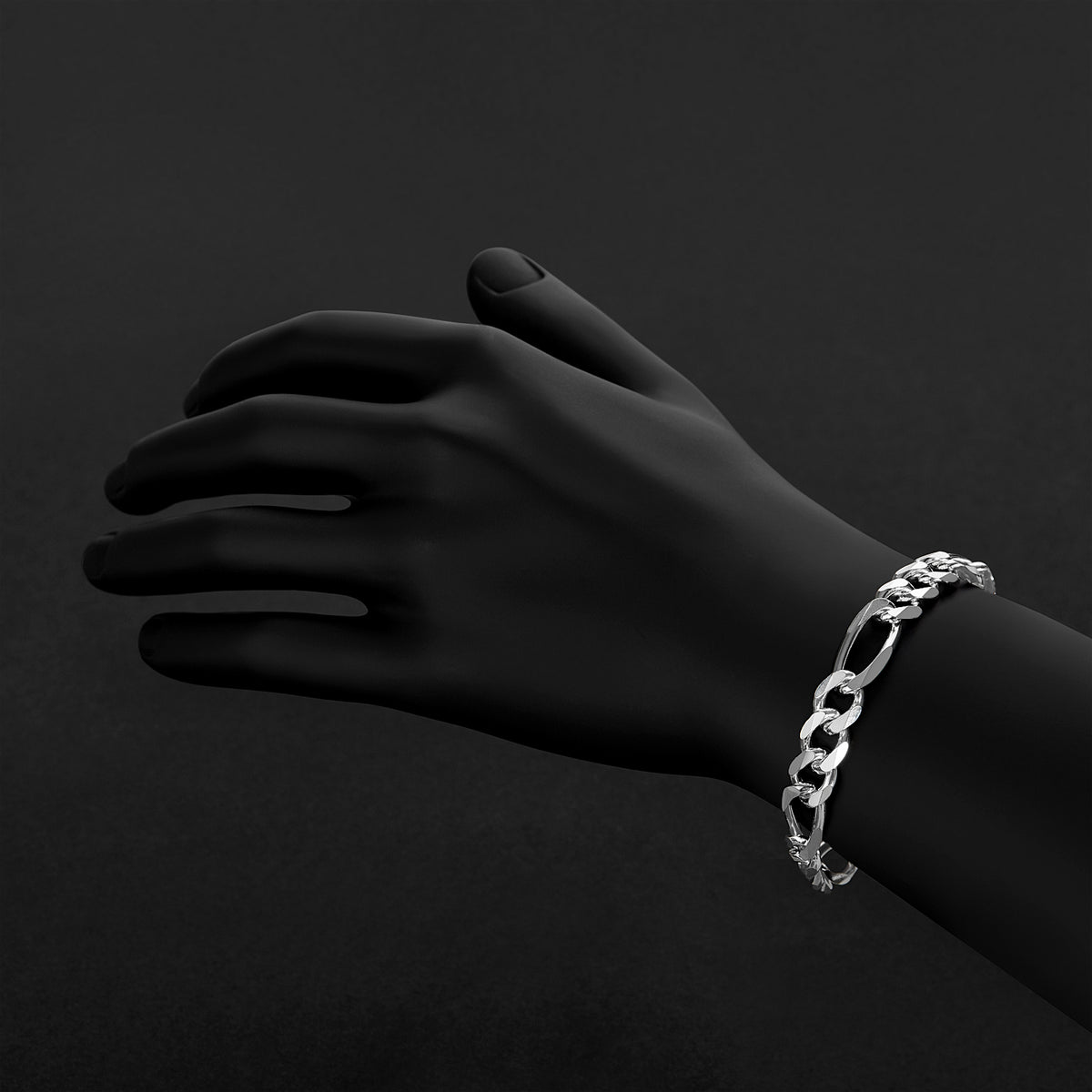 9.3mm Solid .925 Sterling Silver Figaro Chain Link Bracelet W432038