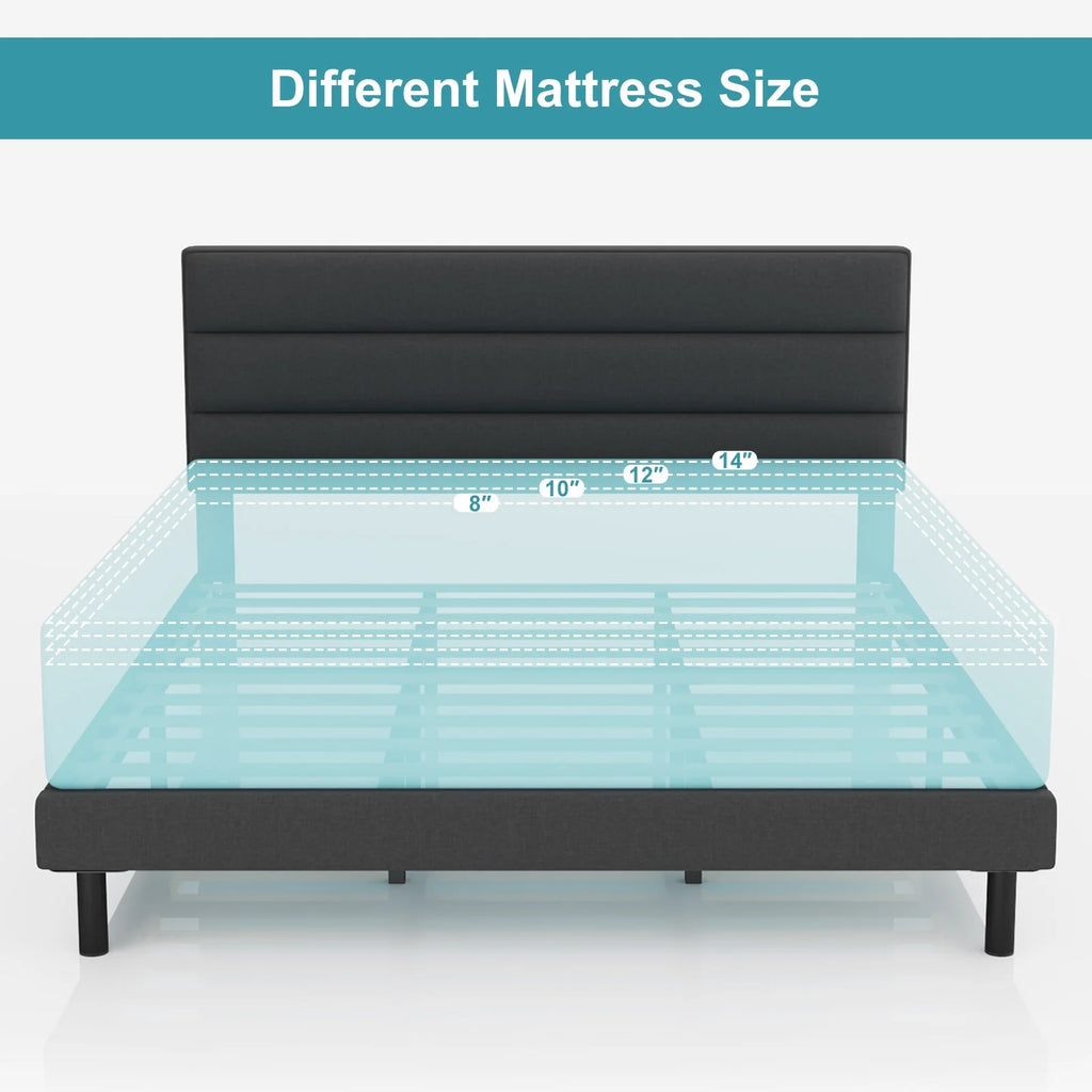 Twin Size Wingback Fabric Upholstered Platform Bed Frame B5011