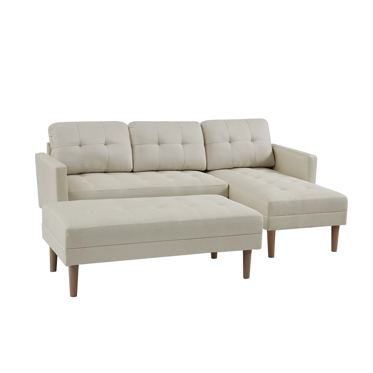 Beige L-shape Sectional Sofa Bed with Ottoman Bench J6114
