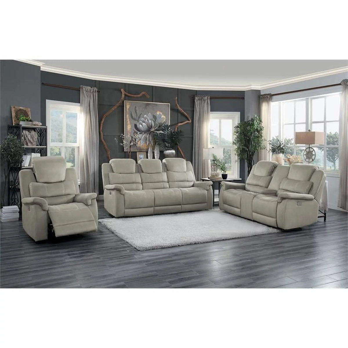 Gray Microfiber Power Reclining Chair B91073
