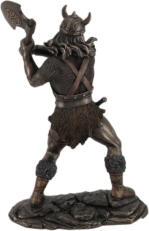 11.25 Tall Viking Axe Warrior Battle Stance Cold Cast Resin Antique Bronze Finish F319
