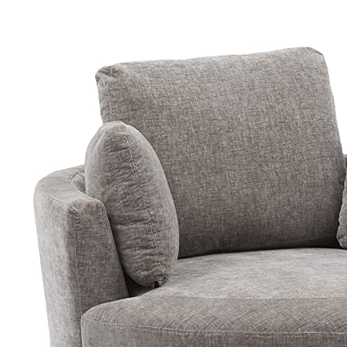 Beige Oversized Round Chenille Swivel Accent Barrel Chair with 3 Pillows M265916
