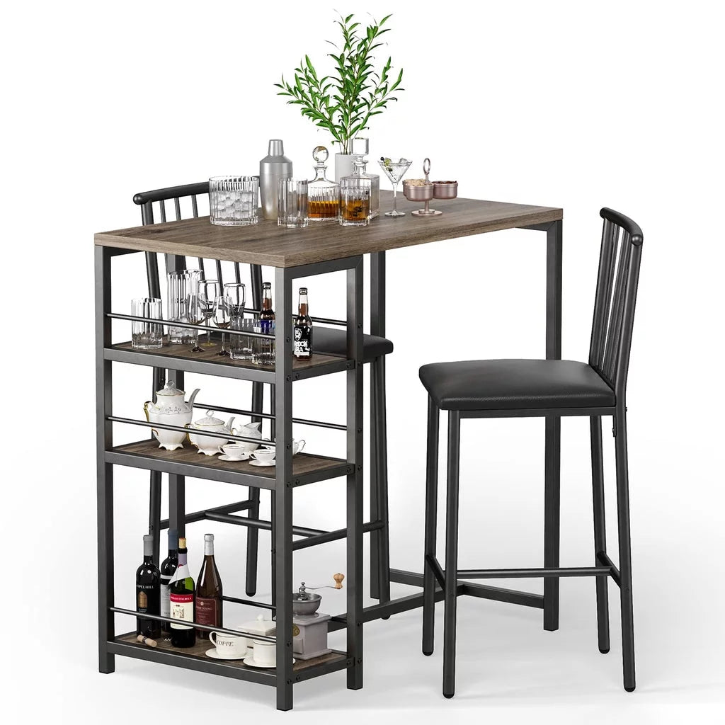 3-Piece Wooden Counter Height Dining Table Set Black E481950