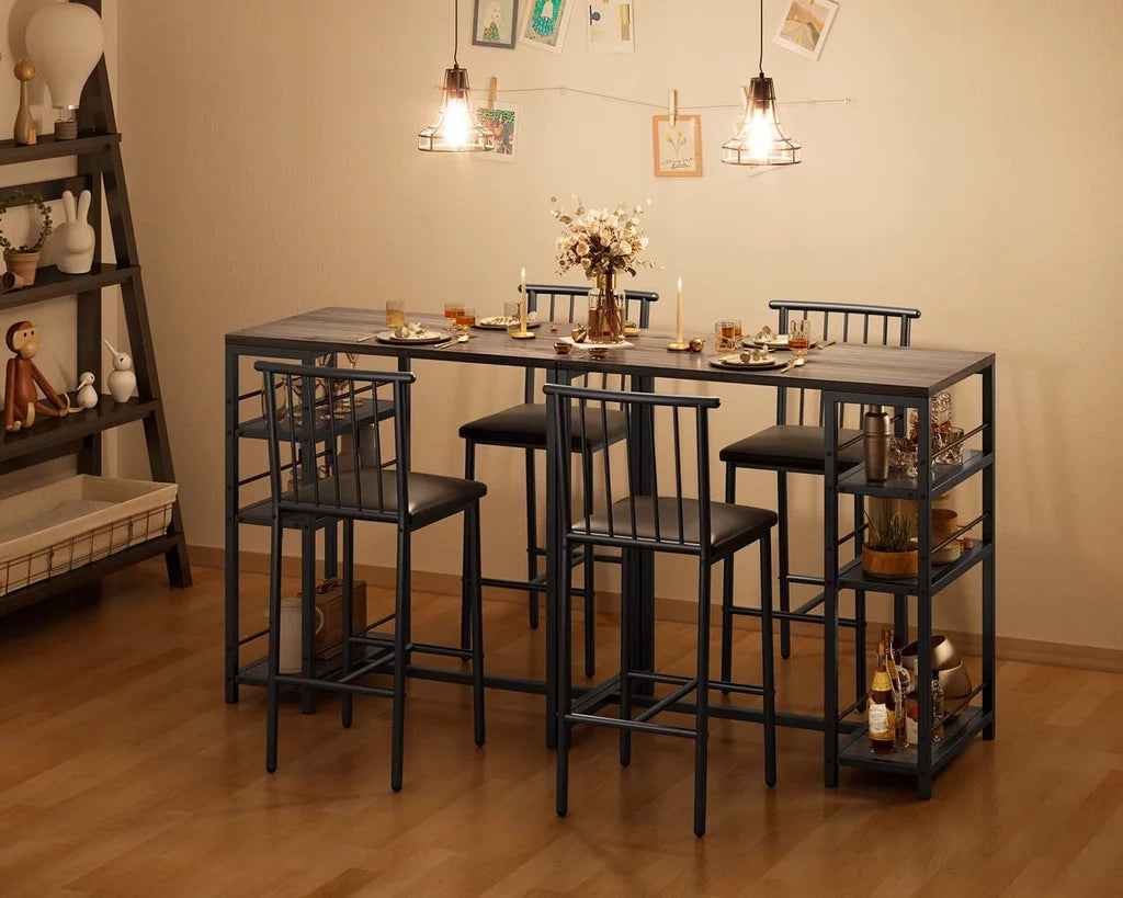 3-Piece Wooden Counter Height Dining Table Set Black E481950