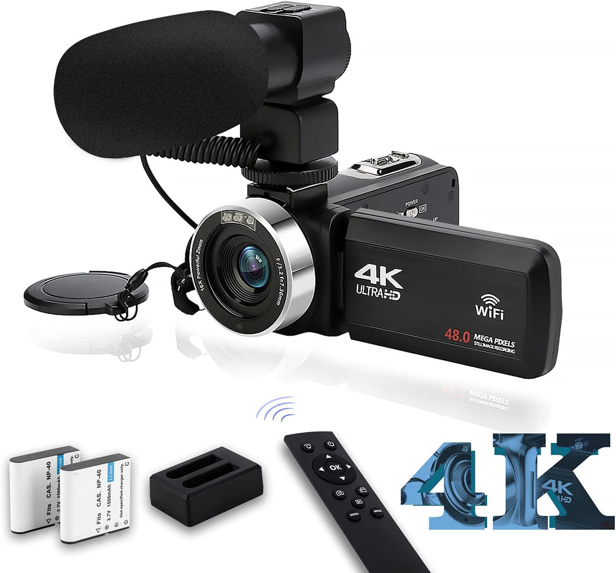 1080P 30FPS Digital Vlogging Camera with Microphone, 2 Batteries, Handheld Stabilizer W881765