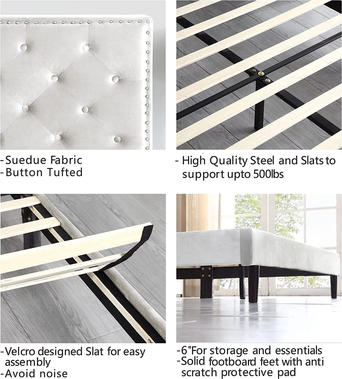 Beige Twin Upholstered Platform Bed Frame with Adjustable Headboard L6442