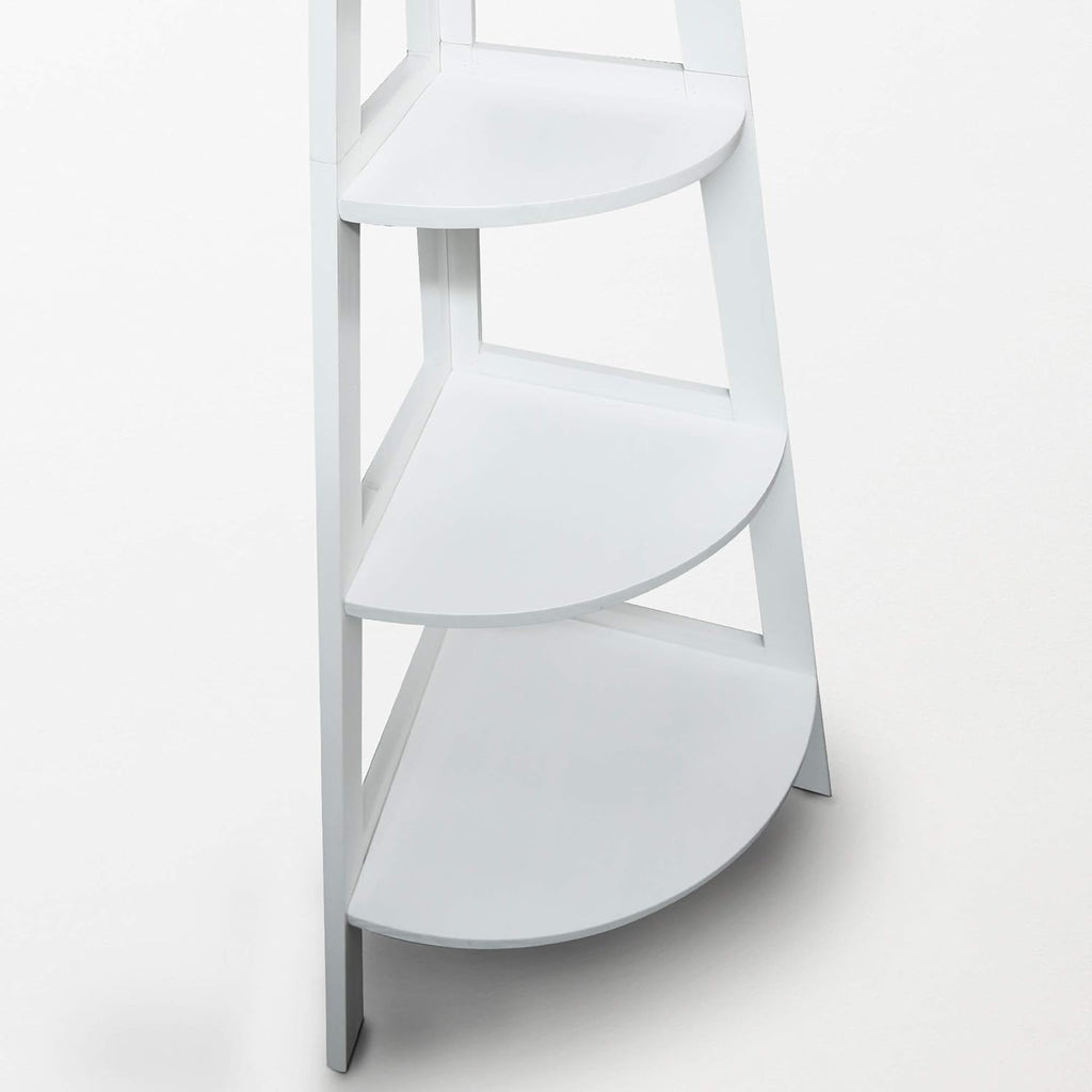 White 5-Shelf Corner Ladder Bookcase U48055