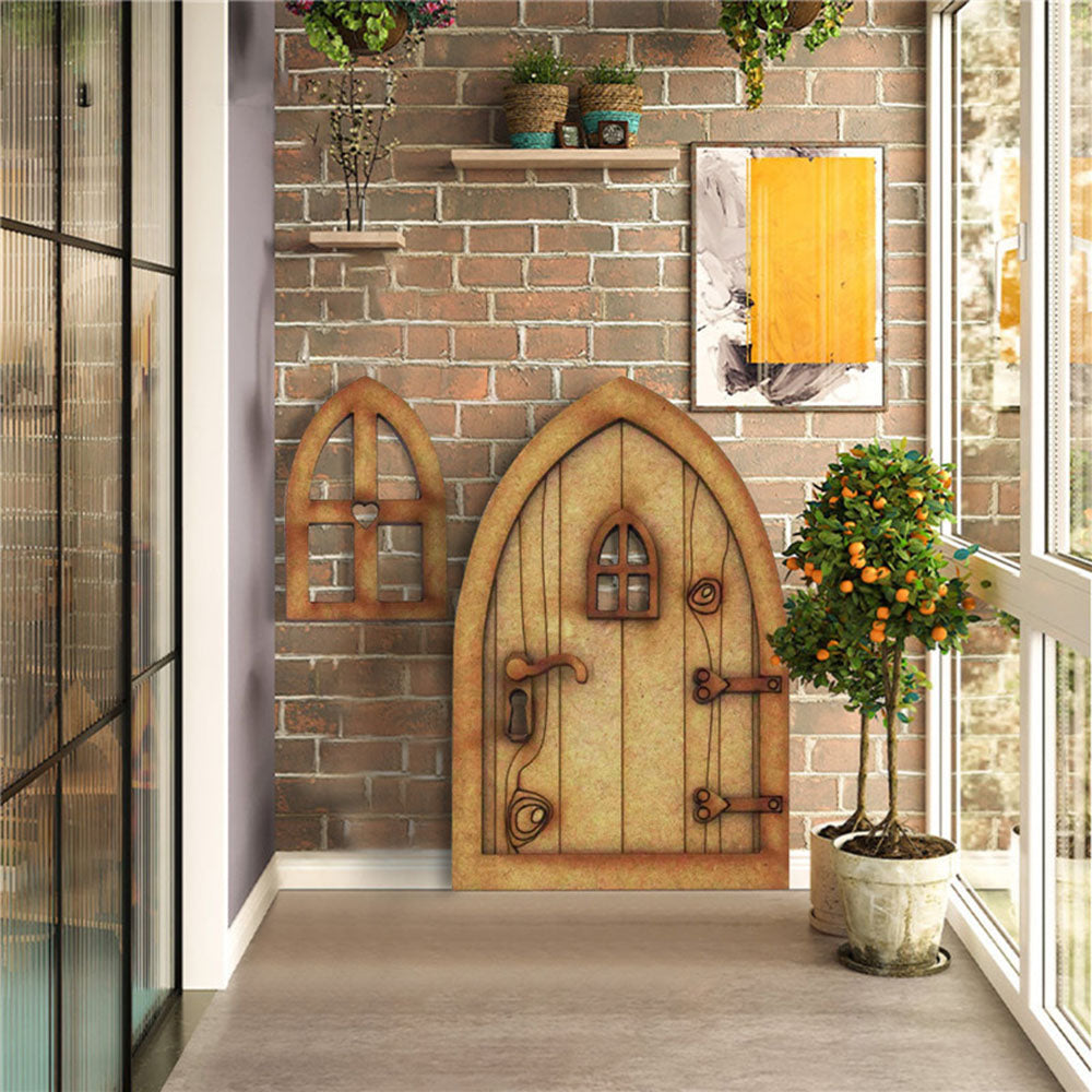 Wood Ornament Doll House Miniature Fairy Elf Door Dollhouse Garden Micro Landscape Wooden Craft Q36830