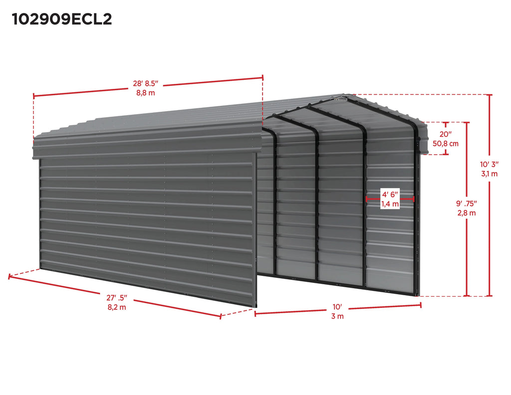 Galvanized Steel Carport Kit, 10' x 29' x 9' V854
