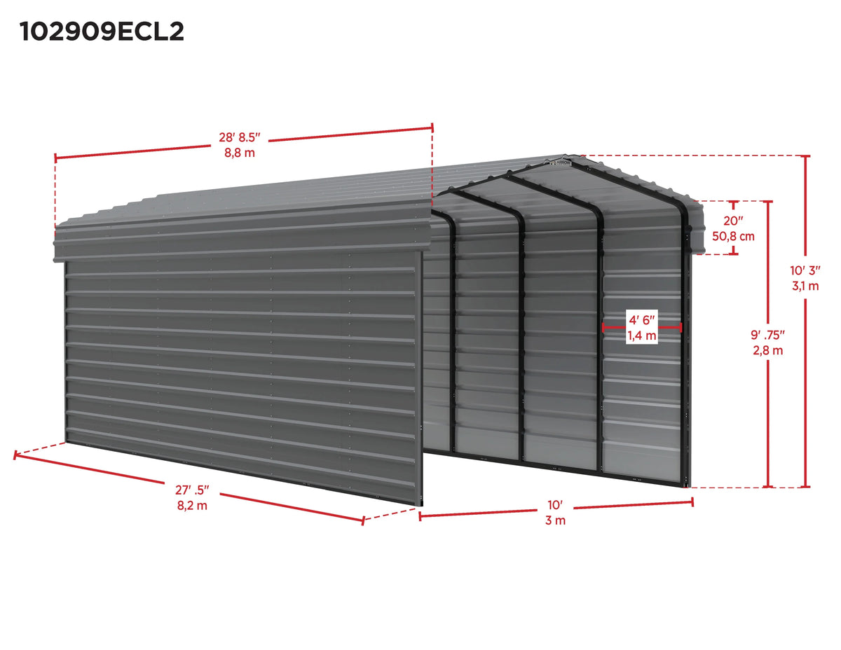 Galvanized Steel Carport Kit, 10' x 29' x 9' V854