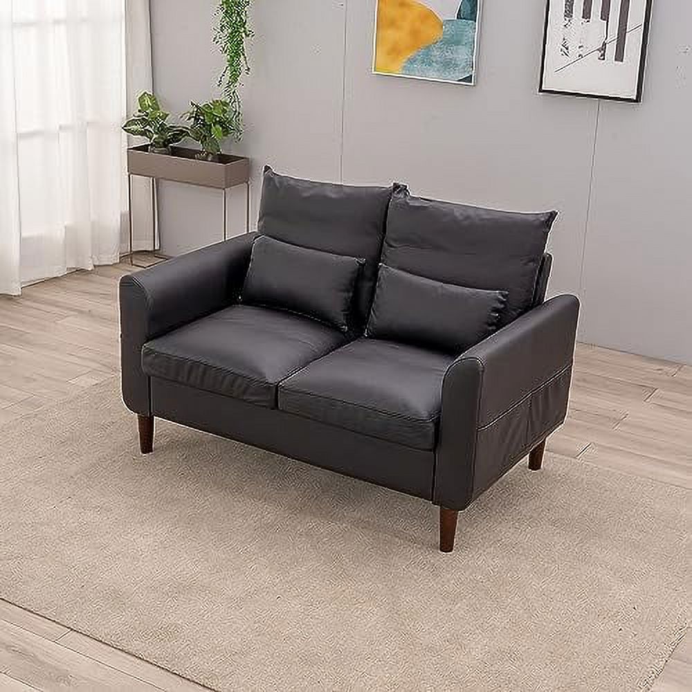 Black Faux Leather 2-Seater Sofa with Wood Leg X53354
