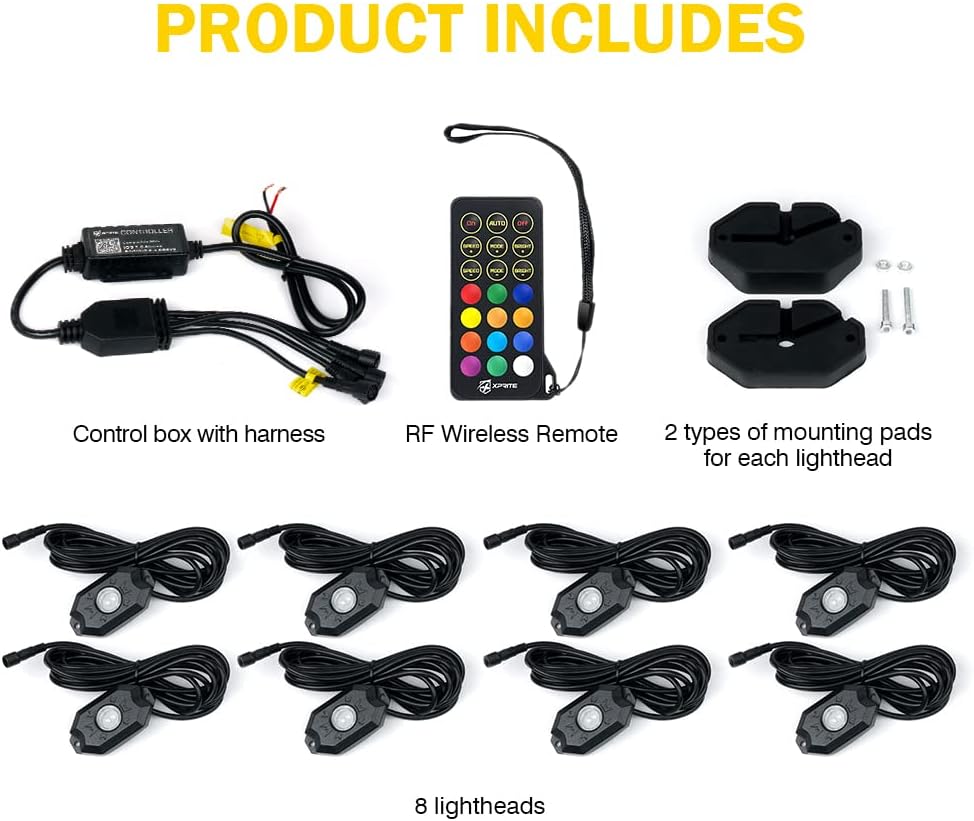 RGBW LED Rock Lights Kit with Bluetooth Controller, 6 Pods T144