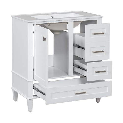 Green Solid Wood Bathroom Vanity with Sink and 3 Drawers G8893
