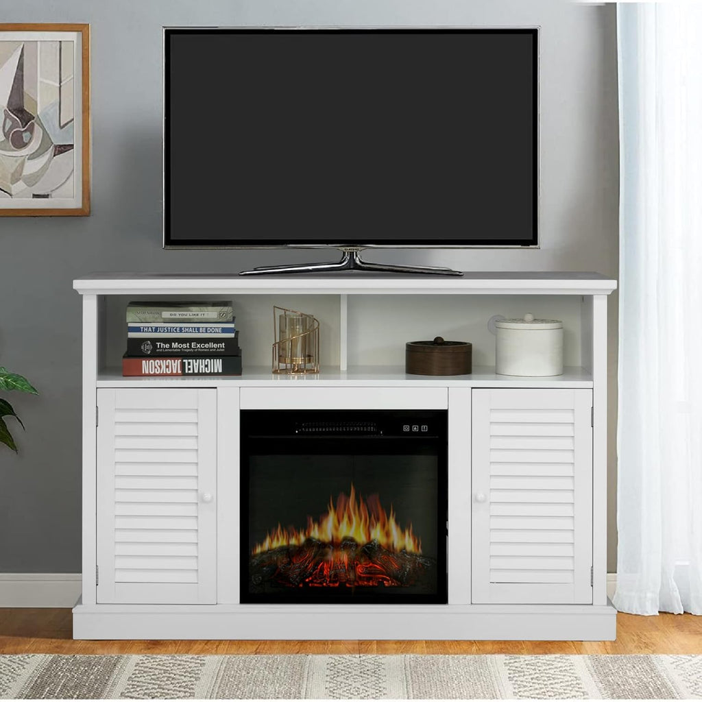 White Fireplace TV Stand with Adjustable Shelves V4935