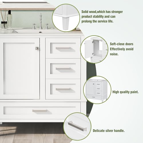 Green Solid Wood Bathroom Vanity with Sink and 3 Drawers G8893