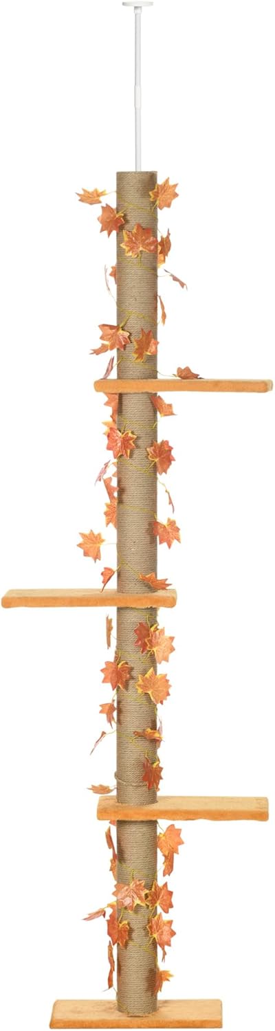 80" - 95" Adjustable 3-Level Cat Tree with Sisal Scratching Post O634959