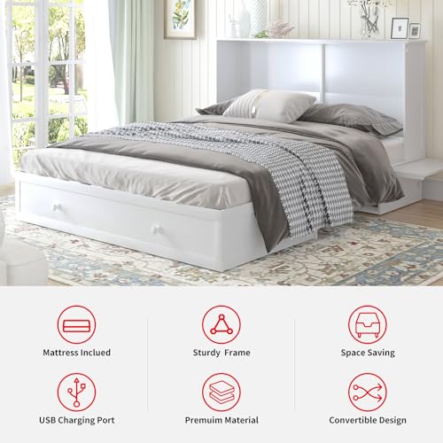 Queen Murphy Bed Cabinet with Mattress Included, Storage, USB Charging Station X522