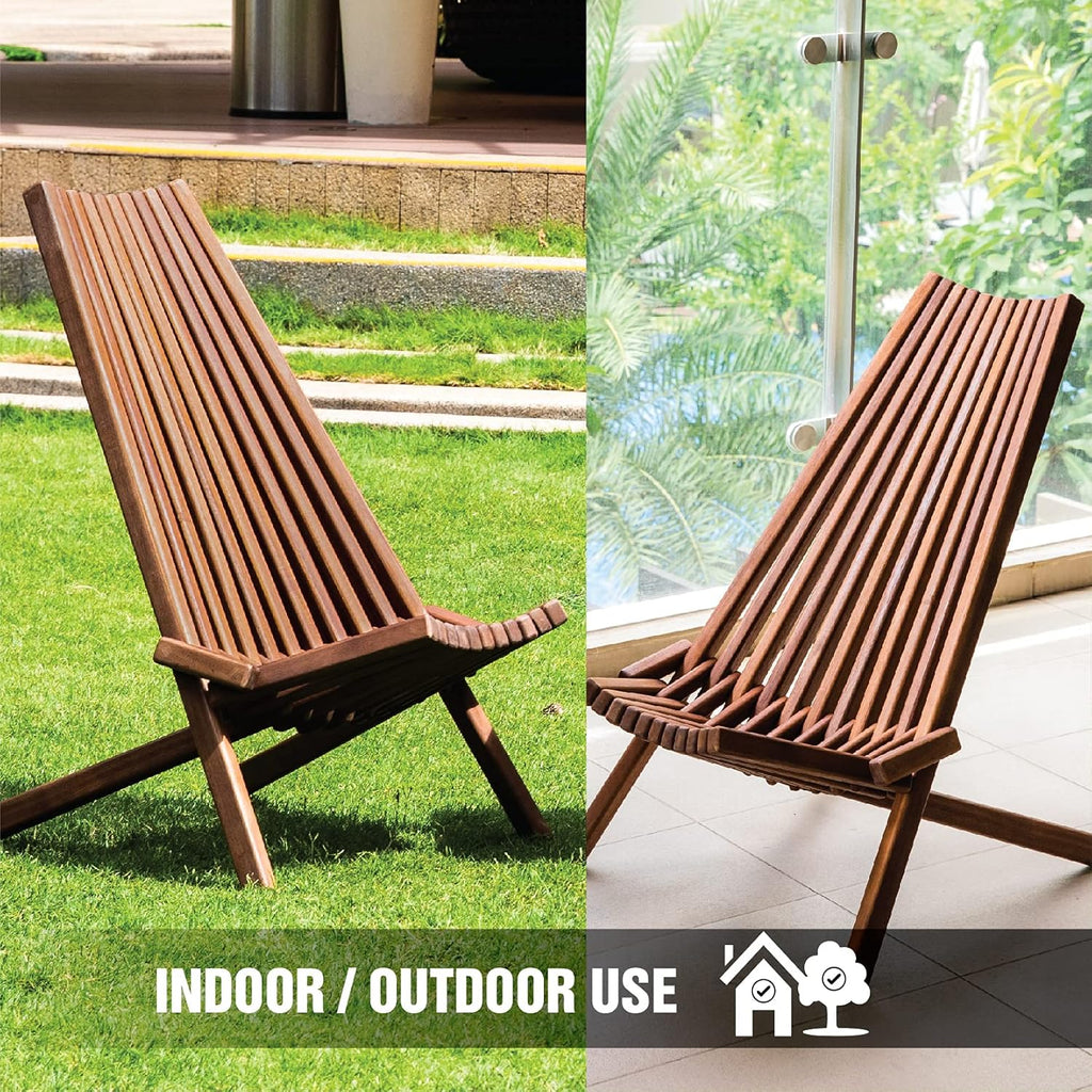 Folding Acacia Wood Outdoor Lounge Chair I698