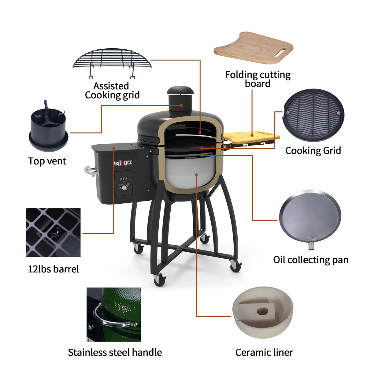 24" Ceramic Pellet Grill with Double Ceramic Liner 4-in-1 C984505