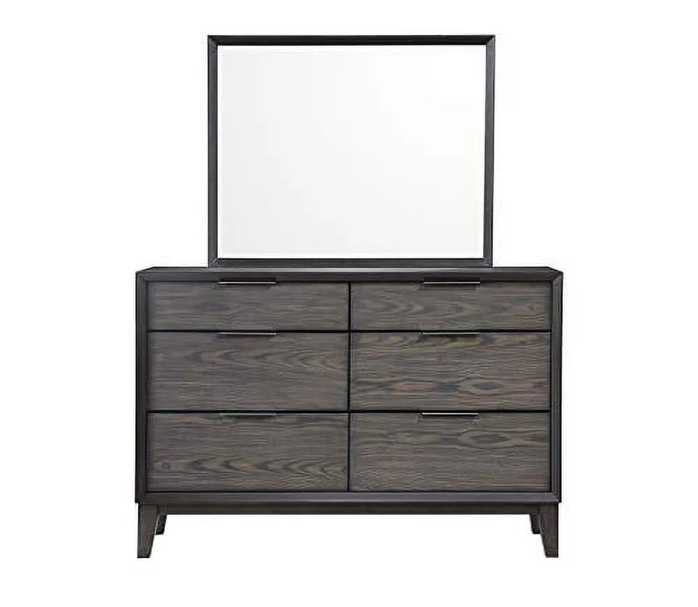 King Size Gray Bedroom Set with Bed Dresser Mirror Chest and 2 Nightstands U280353