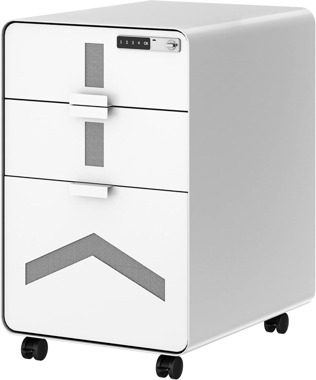 Black 3-Drawer Rolling File Cabinet with Smart Lock D88521