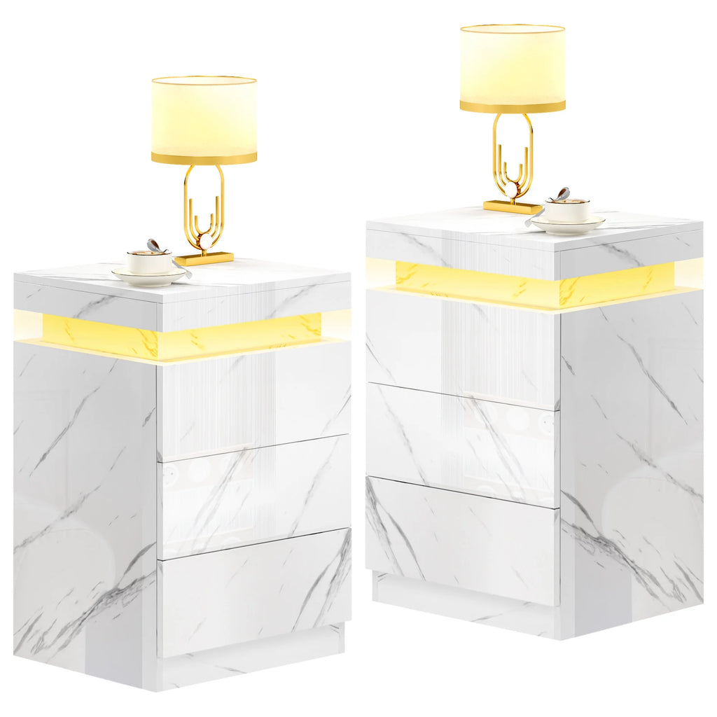 Set of 2 3 Drawer LED Nightstand B184210