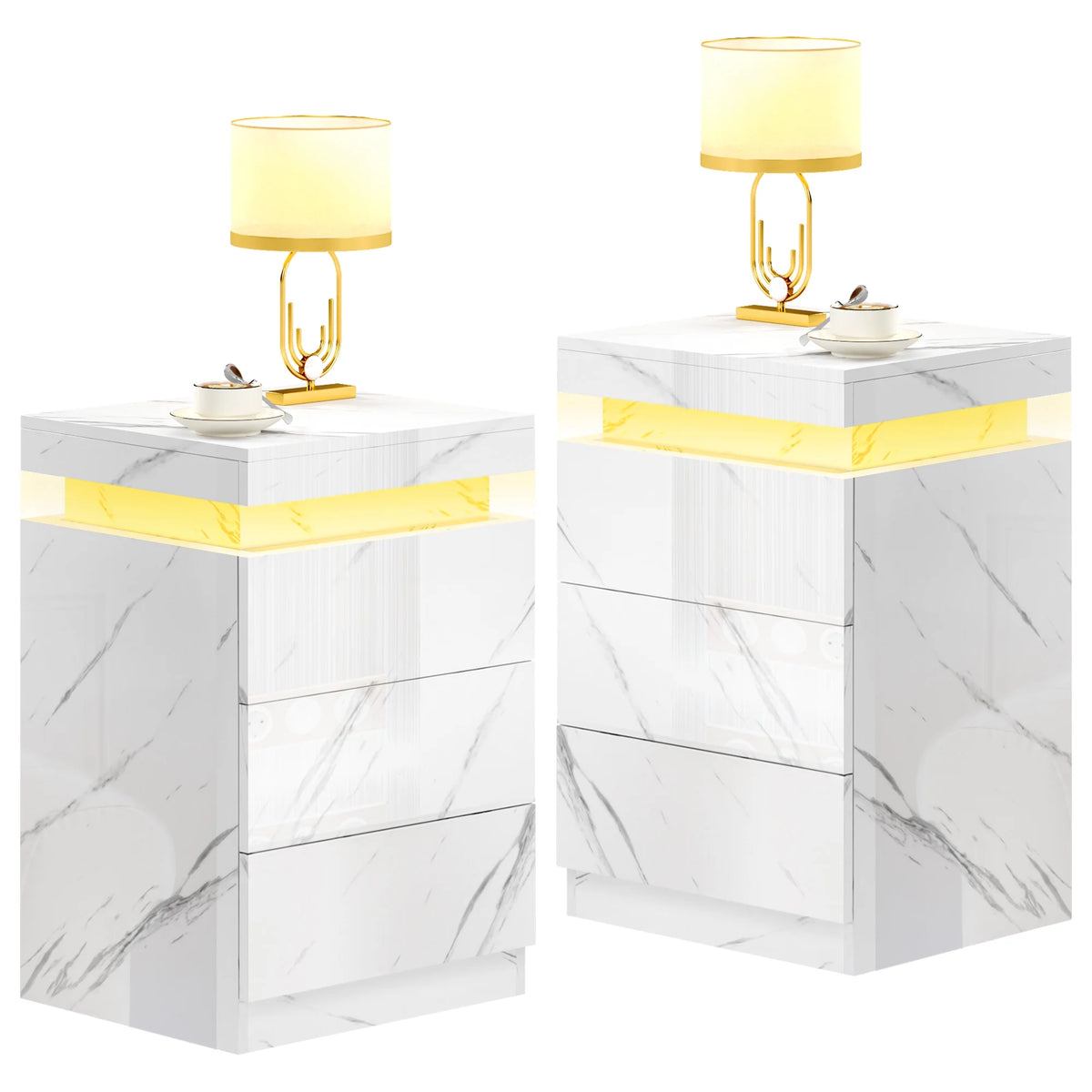 Set of 2 3 Drawer LED Nightstand B184210