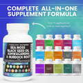 Sea Moss Black Seed Oil Ashwagandha Turmeric Bladderwrack Burdock Vitamin C D3 R153