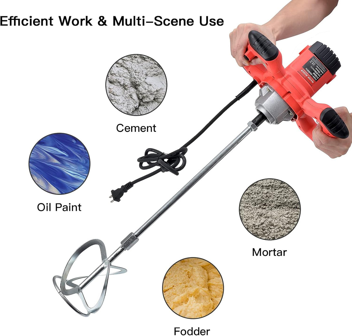 2100W Electric Handheld Concrete Mixer Drill, Cement Stirrer with Rod, 6 Speed, 110V, Pack of 2 D864